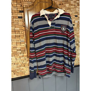 Vintage Tommy Hilfiger Multicolor Striped Long Sleeve Preppy Rugby Polo Shirt L